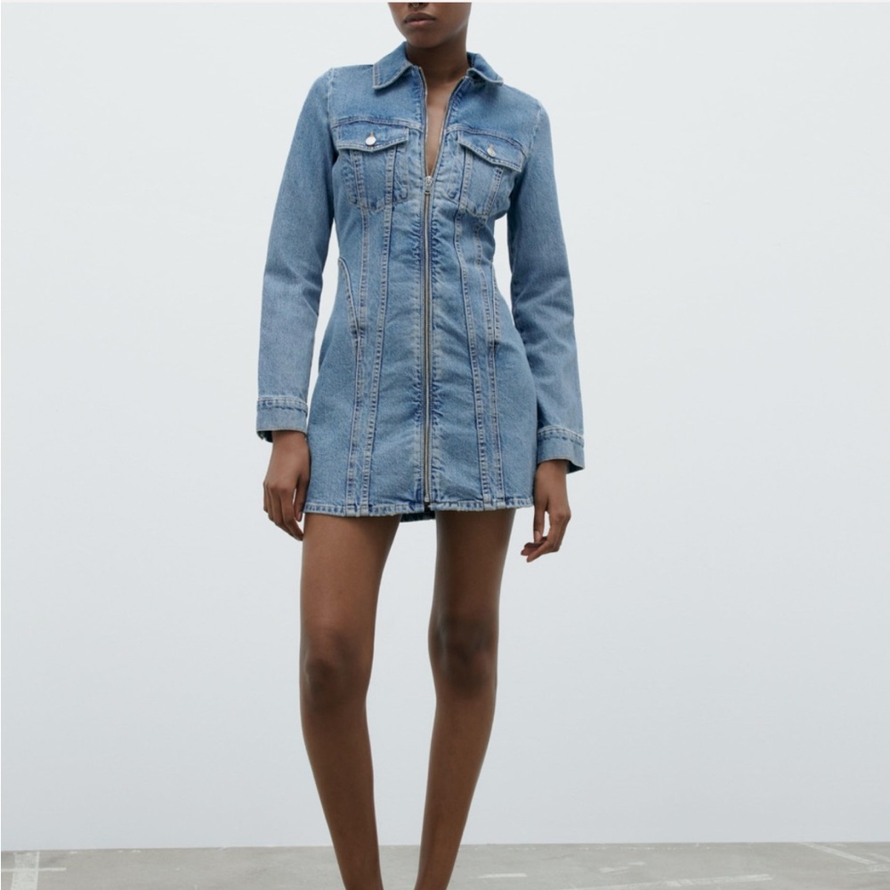 Zara NWT Denim Zip Dress M